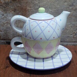 Tea  For One Stacking Set Nesting Geometric Pattern